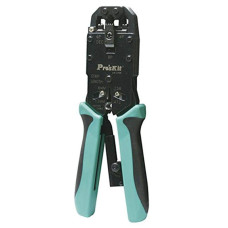 CP-376K Pro'sKit Клещи для обжима витой пары профессиональные (8P/6P/4P, трещотка, 205мм)